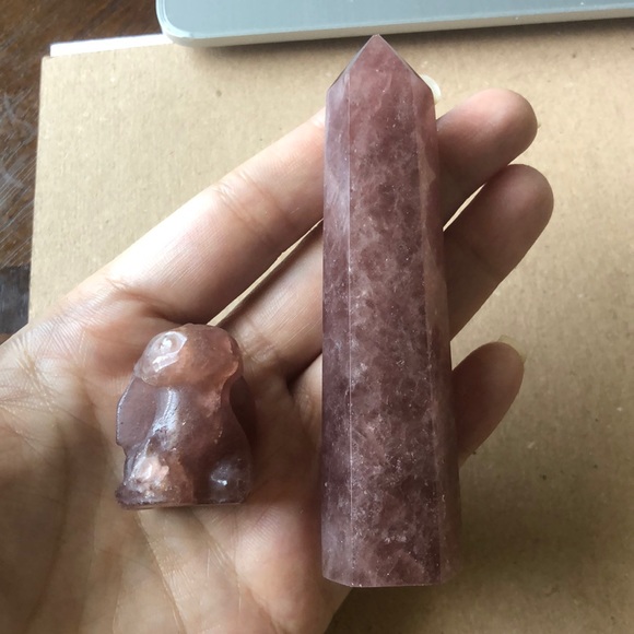 Other - Strawberry quartz crystal tower and carved dragon